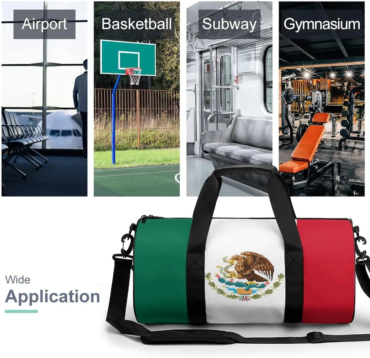 Mexican Flag Waterproof Sports Gym Bag with Dry Wet Separation for Travel Overnight
