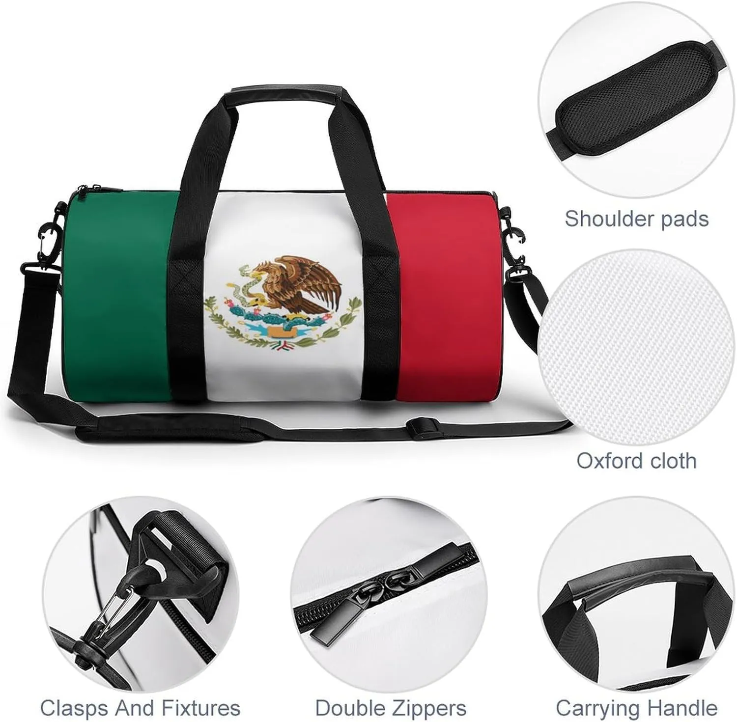 Mexican Flag Waterproof Sports Gym Bag with Dry Wet Separation for Travel Overnight