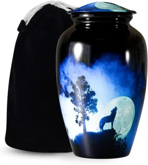 Midnight Wolves Cremation Urns – Wolf Urn for Adult Ashes Man - Women – Wolves Howling at Moon – Moonlit Memorial Urn with Velvet Storage Bag for Mom (Adult) Hold 200 Cubic Inch Ash