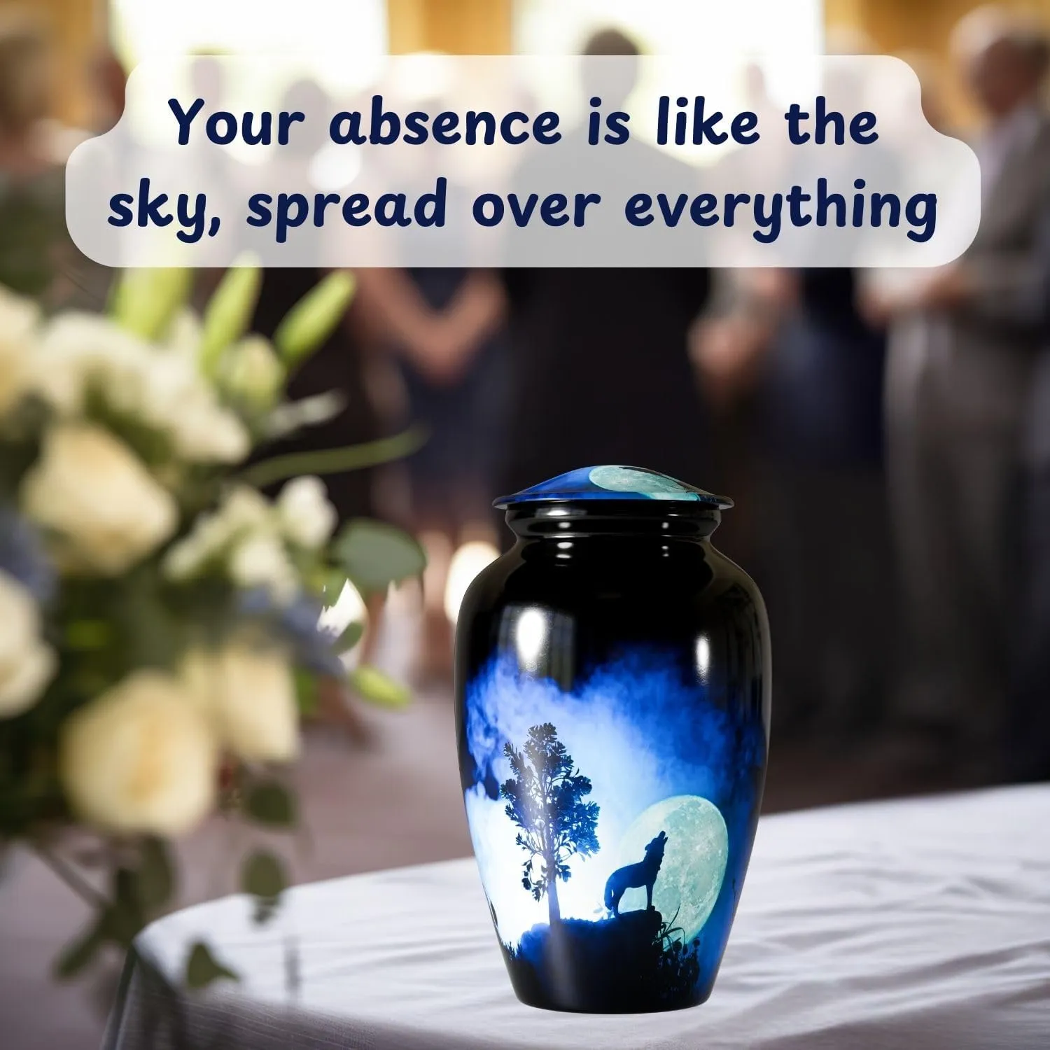 Midnight Wolves Cremation Urns – Wolf Urn for Adult Ashes Man - Women – Wolves Howling at Moon – Moonlit Memorial Urn with Velvet Storage Bag for Mom (Adult) Hold 200 Cubic Inch Ash