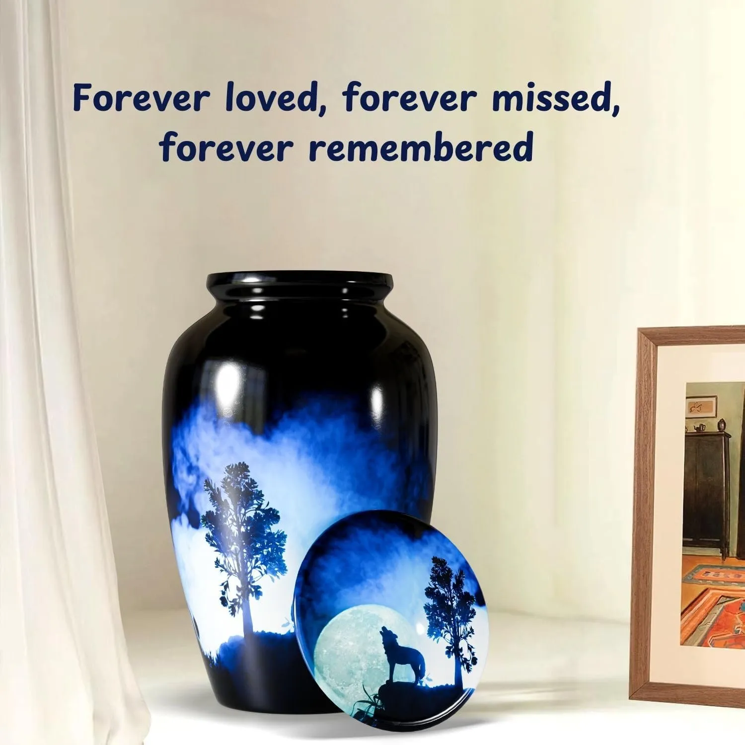 Midnight Wolves Cremation Urns – Wolf Urn for Adult Ashes Man - Women – Wolves Howling at Moon – Moonlit Memorial Urn with Velvet Storage Bag for Mom (Adult) Hold 200 Cubic Inch Ash