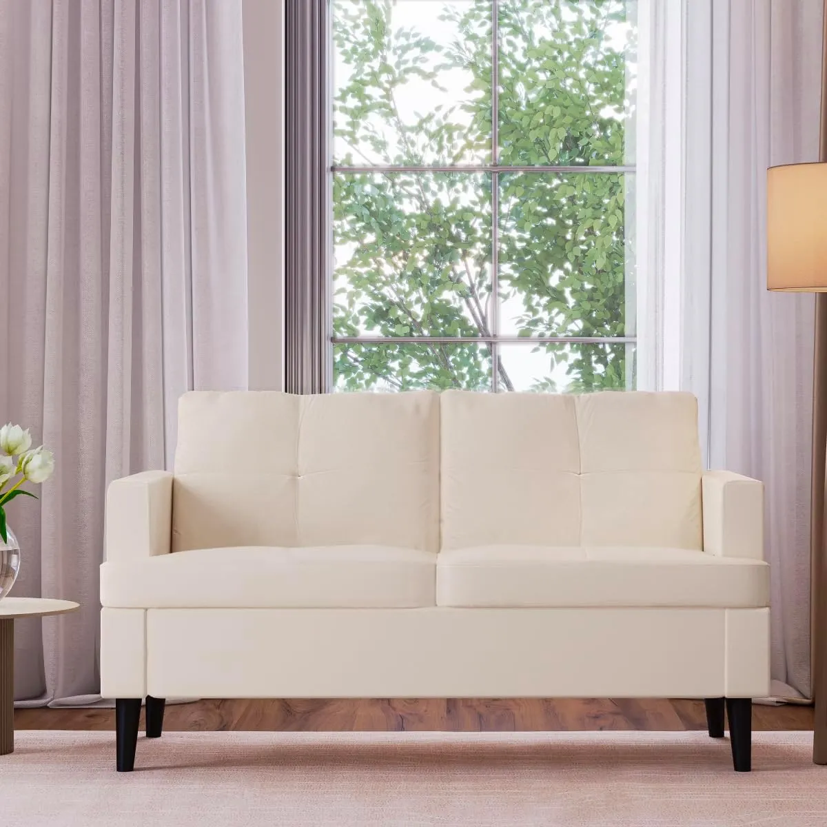 Milliard Loveseat, Ivory Velvet Love Seat, Small Couch (MIL-CCH-IV)