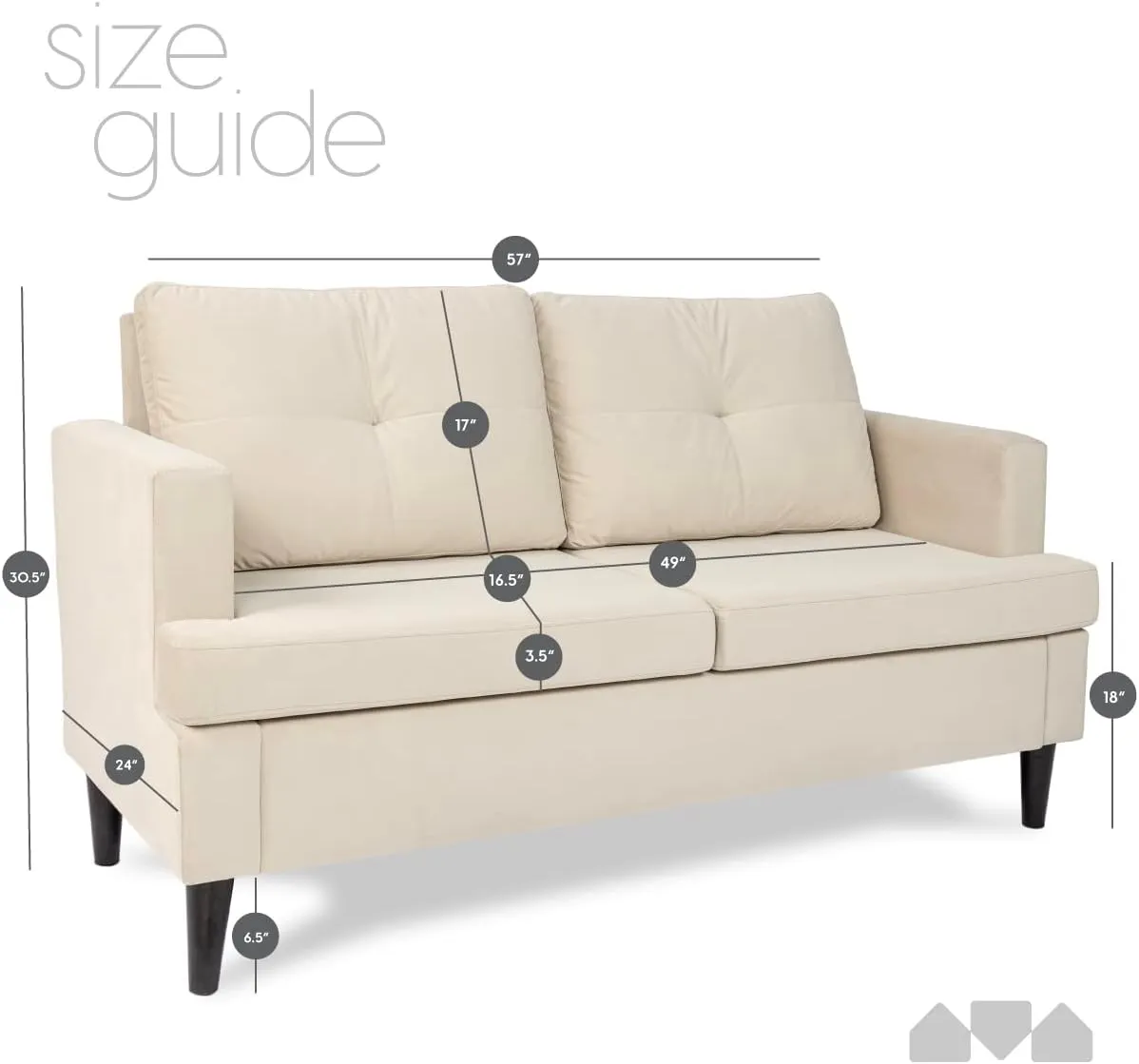 Milliard Loveseat, Ivory Velvet Love Seat, Small Couch (MIL-CCH-IV)