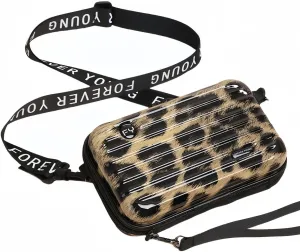 Mini Luggage Crossbody Bag - Stylish and Durable Hard Shell Travel Purse with Adjustable Forever Young Strap for Women - Leopard Print