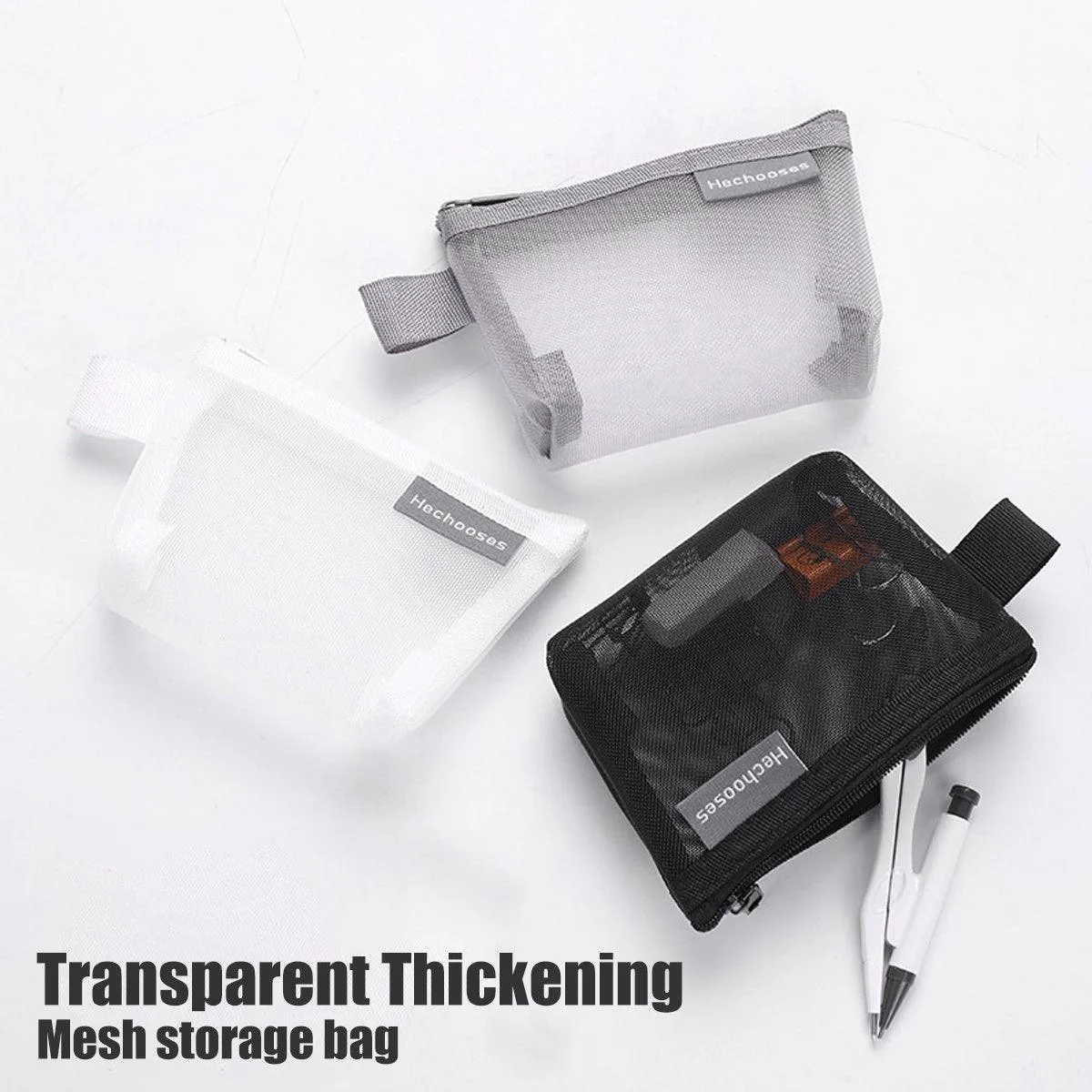 Mini Mesh Zipper Bags Storage Pouch Coin Purse ID Credit Card Holder Organizer