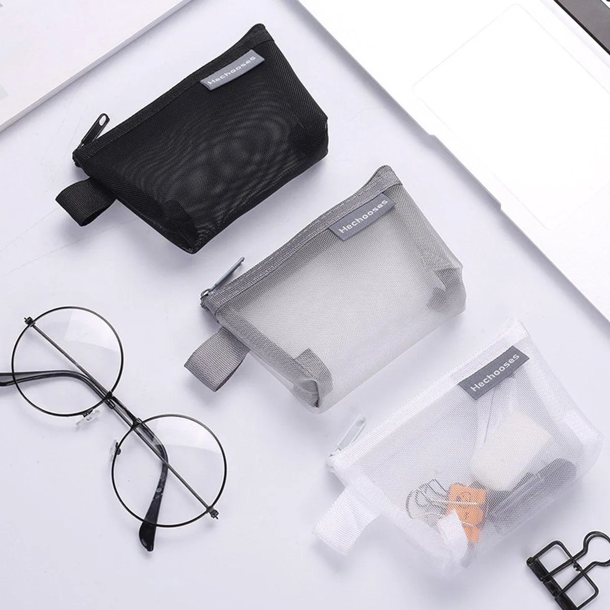 Mini Mesh Zipper Bags Storage Pouch Coin Purse ID Credit Card Holder Organizer