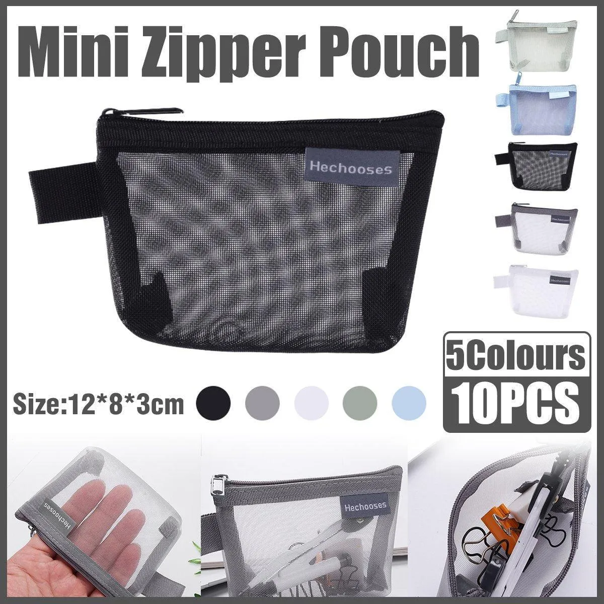 Mini Mesh Zipper Bags Storage Pouch Coin Purse ID Credit Card Holder Organizer