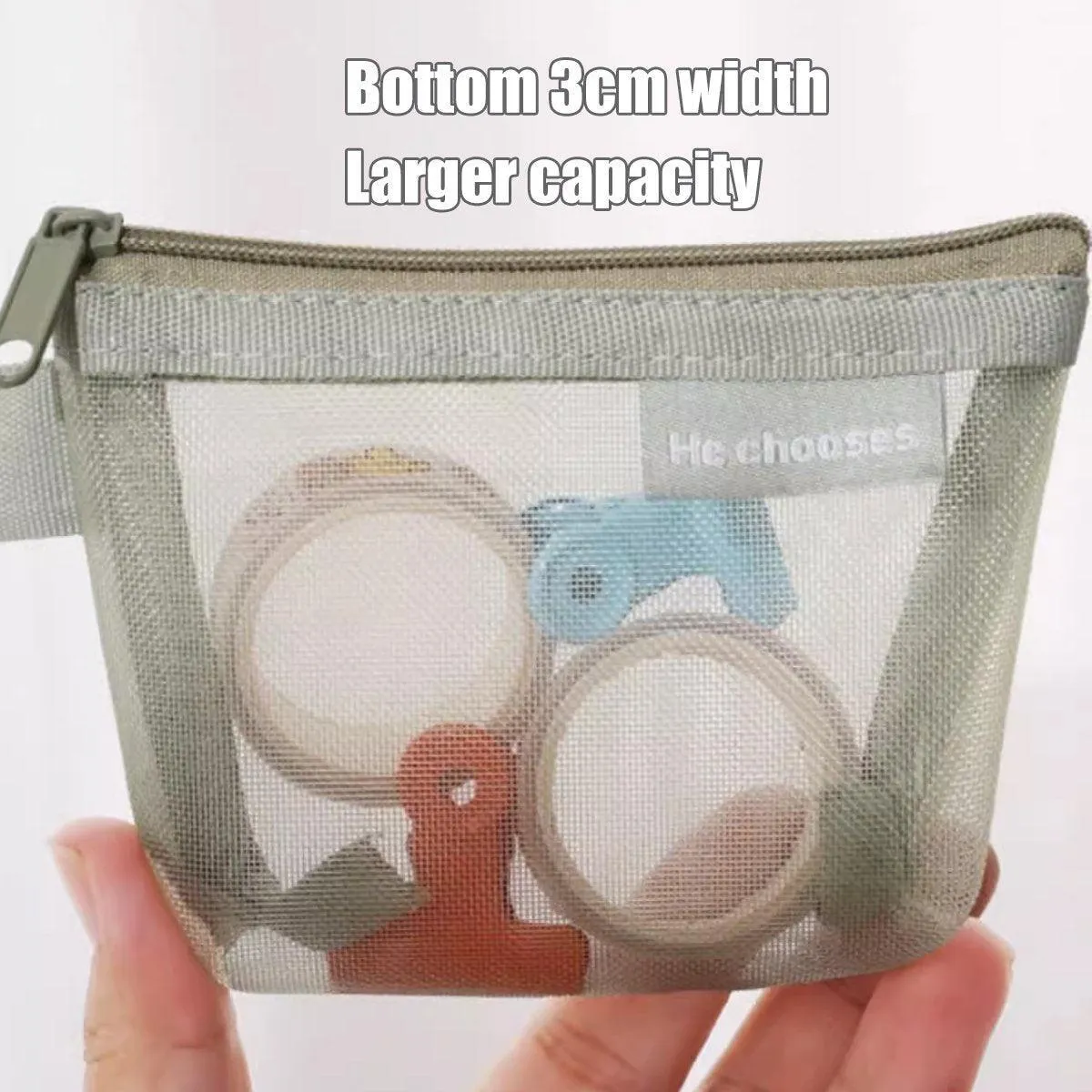Mini Mesh Zipper Bags Storage Pouch Coin Purse ID Credit Card Holder Organizer