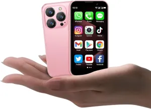 Mini Phone World's Smallest 3.0" HD Touch Screen Mini Smartphone Unlocked Android Compact Mobile Phone for Students Cell Phone wih Quad-Core Dual SLM Face lD 2GB 16GB Pink