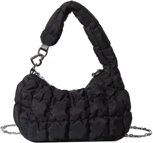 Mini Puffer Tote Bag for Women Quilted Carryall Bag Puffy Purse Puffer Crossbody Bag Shoulder Bag Nylon Crescent Bag