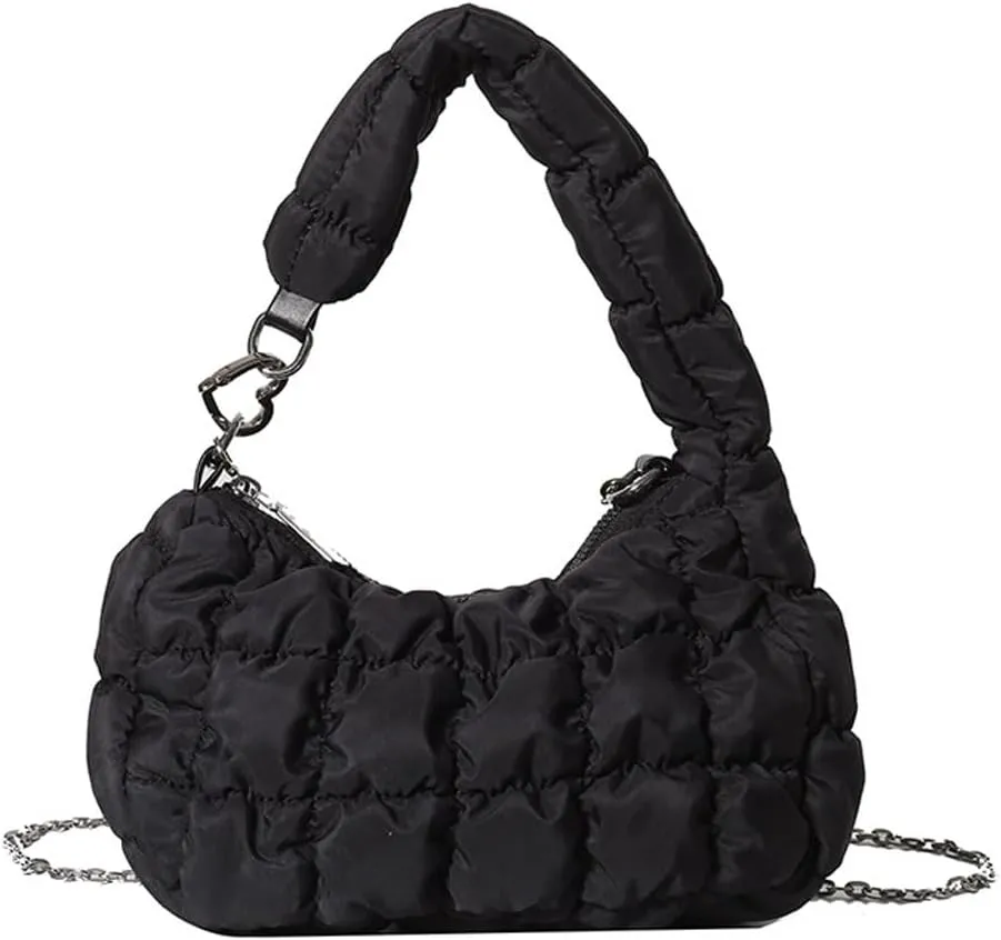 Mini Puffer Tote Bag for Women Quilted Carryall Bag Puffy Purse Puffer Crossbody Bag Shoulder Bag Nylon Crescent Bag