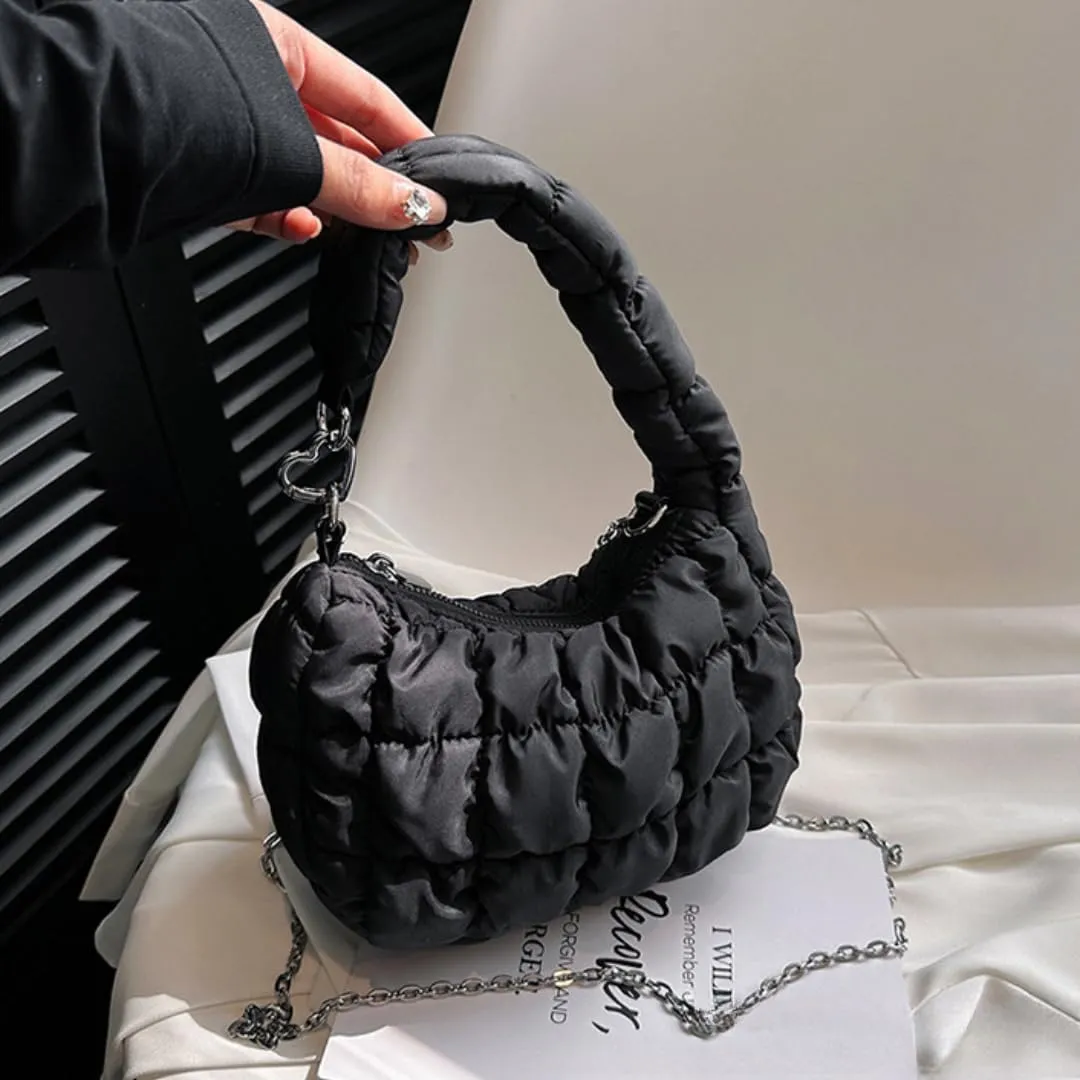 Mini Puffer Tote Bag for Women Quilted Carryall Bag Puffy Purse Puffer Crossbody Bag Shoulder Bag Nylon Crescent Bag