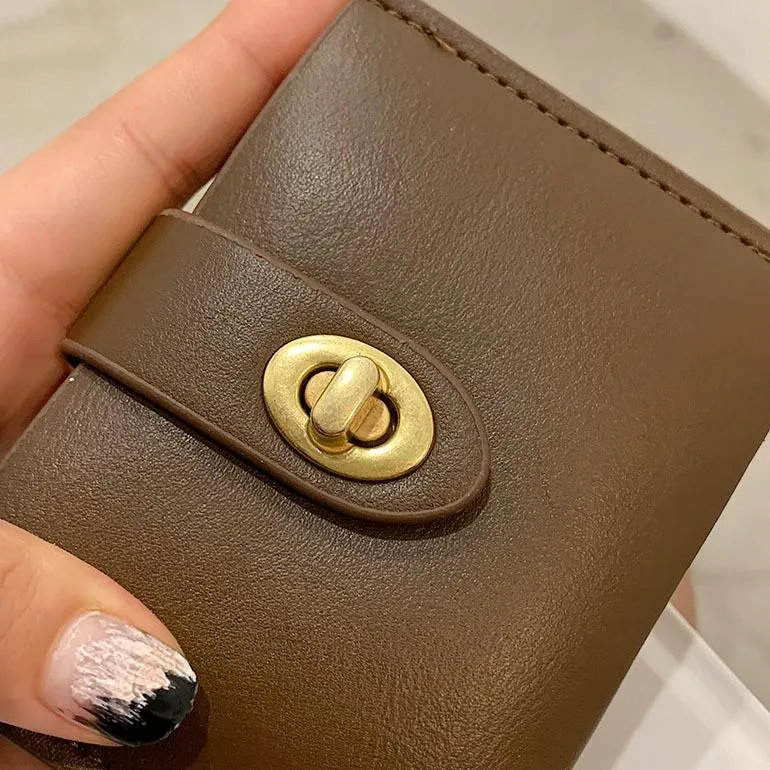 Mini Retro Lock Coin Purse Multi Slot Pu Leather Card Bag - Black