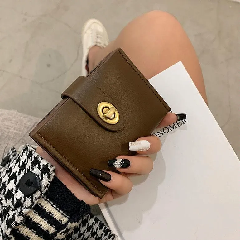 Mini Retro Lock Coin Purse Multi Slot Pu Leather Card Bag - Black