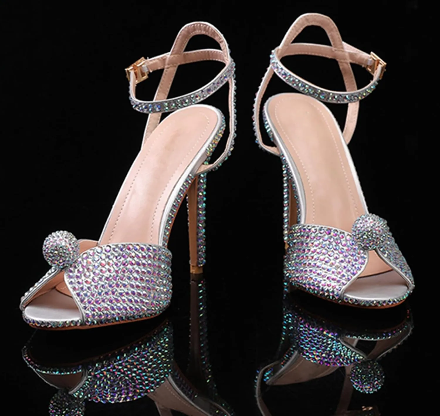 Minishion Slingback High Heel Wedding Shoes for Women with Crystals Fashion Evening Party Sandals