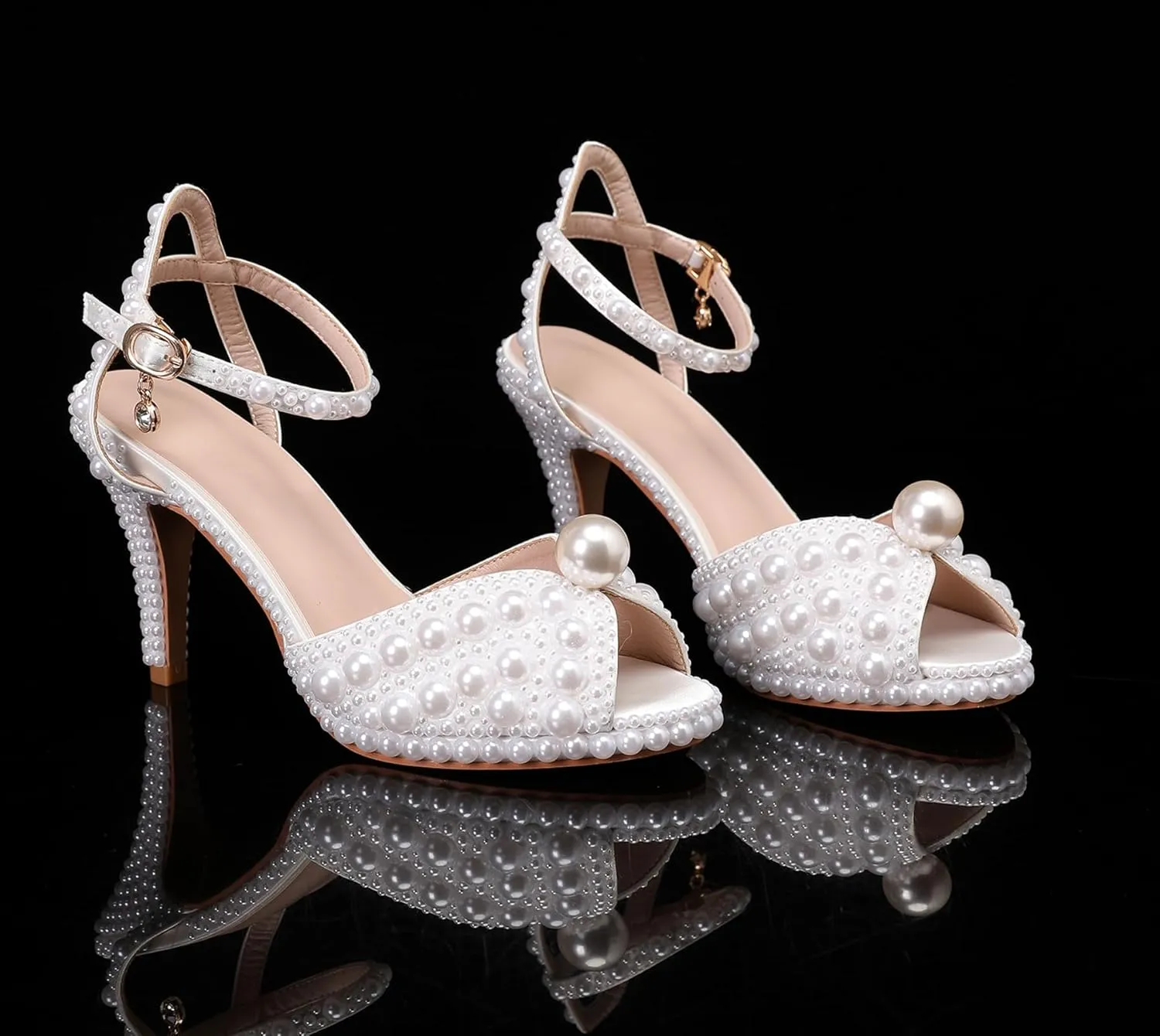 Minishion Womens Platform Wedding Shoes Slingback High Heel Party Evening Sandals with Pearl