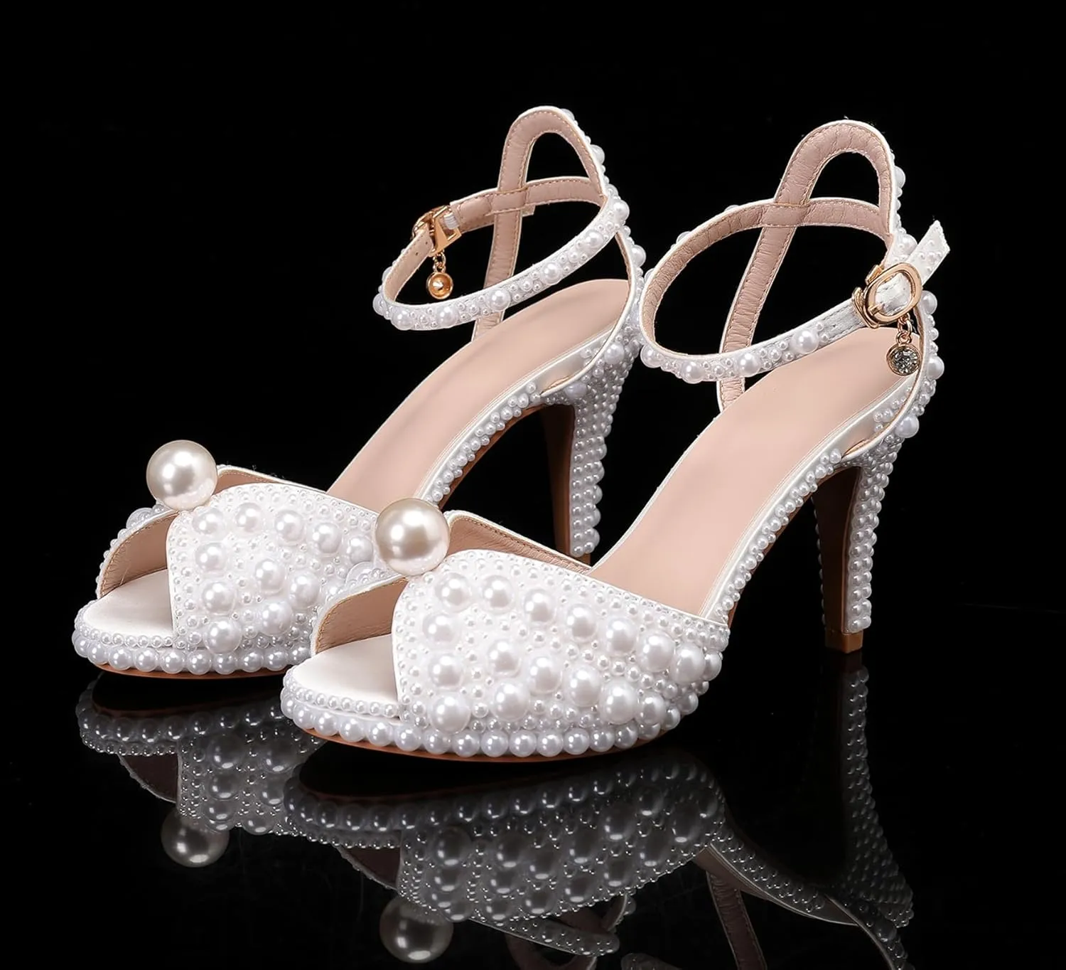 Minishion Womens Platform Wedding Shoes Slingback High Heel Party Evening Sandals with Pearl