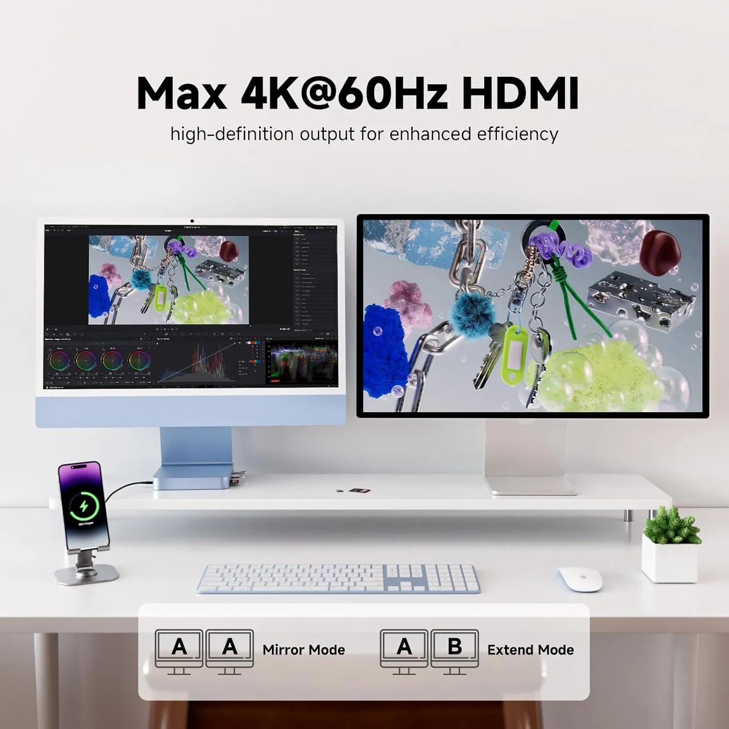 Minisopuru iExpandMate DS802PRO iMac Accessories with 4K@60Hz HDMI, USB C Charging, 2.5GbE, 4TB M.2 SSD Enclosure, USB C Hub for iMac 24 inch M1/M3/M4, iMac Hub with 4 x USB, SD/TF, Audio | Blue