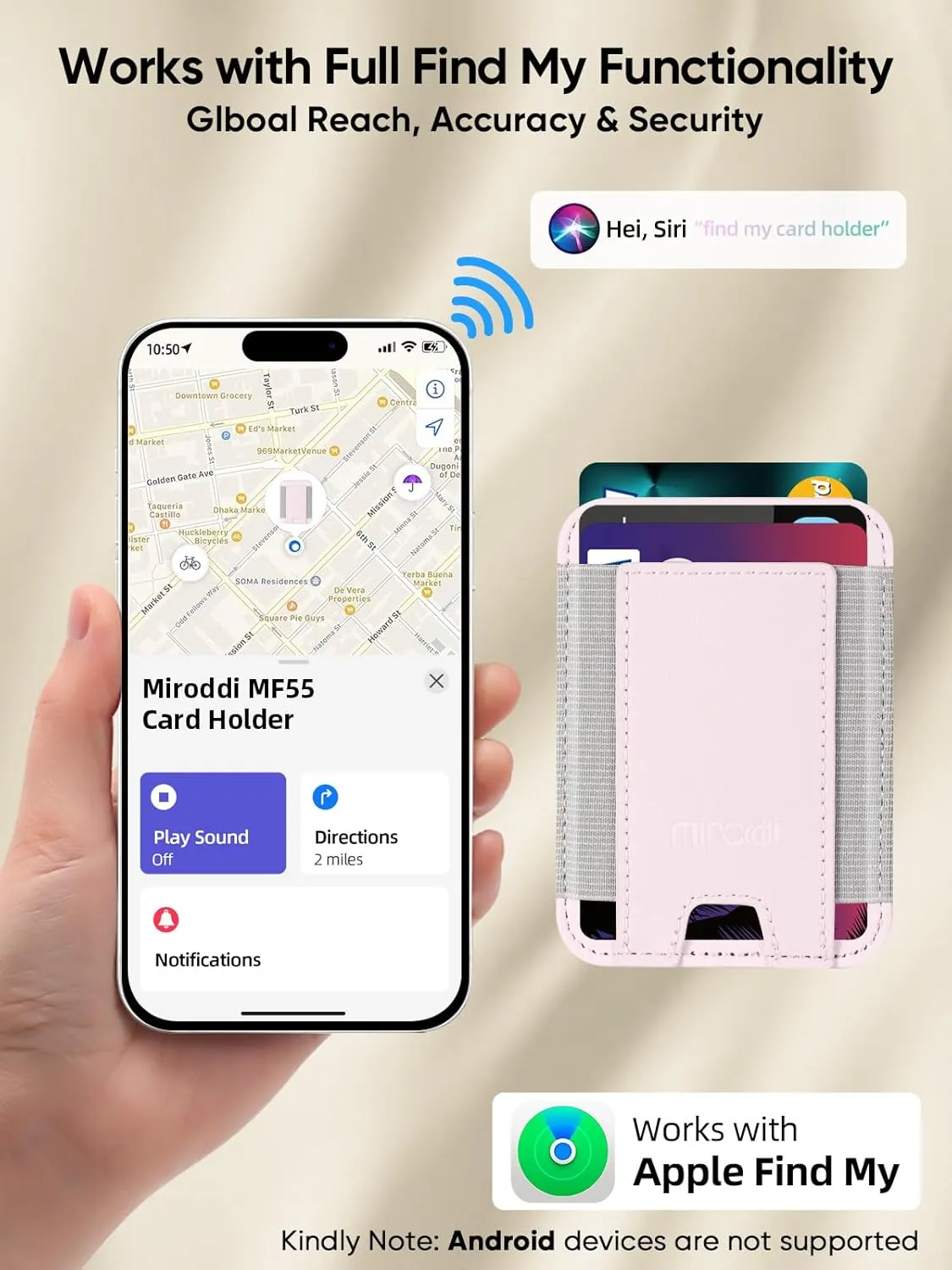 Miroddi Credit Card Holder with Find My, Premium Leather Small Wallet for Women, RFID Blocking Slim Card Wallet for Women Men, Minimalist Business Credit Card Wallet, Holds Up to 14 Cards, Pink