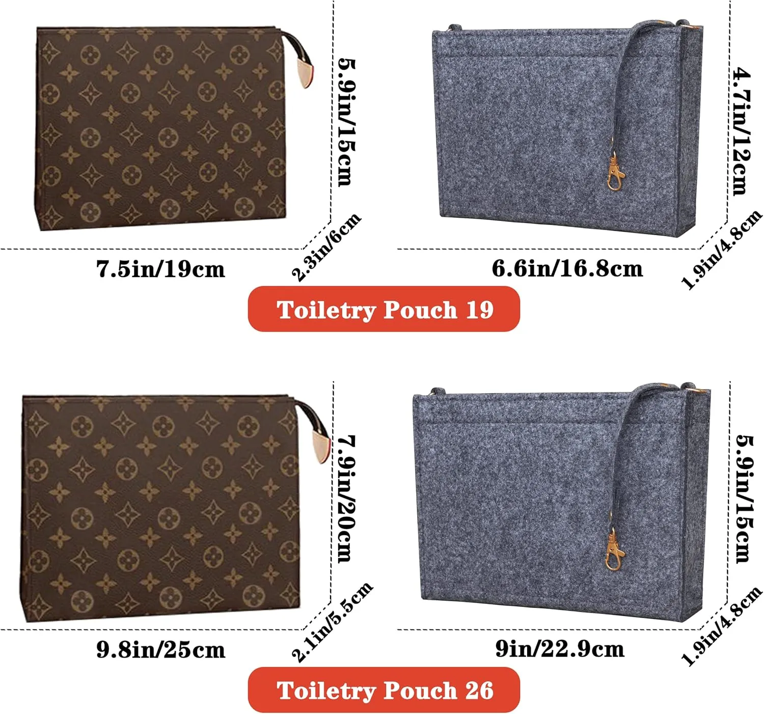 MISIXILE Felt Purse Insert Bag Organizer with Zipper And Gold Buckles,Handbag Organiser Insert fits Toiletry Pouch 19 26