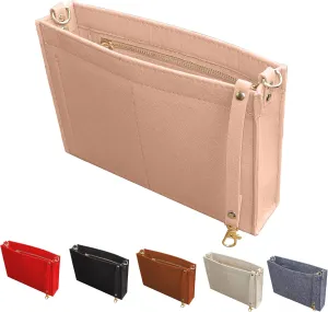 MISIXILE Felt Purse Insert Bag Organizer with Zipper And Gold Buckles,Handbag Organiser Insert fits Toiletry Pouch 19 26