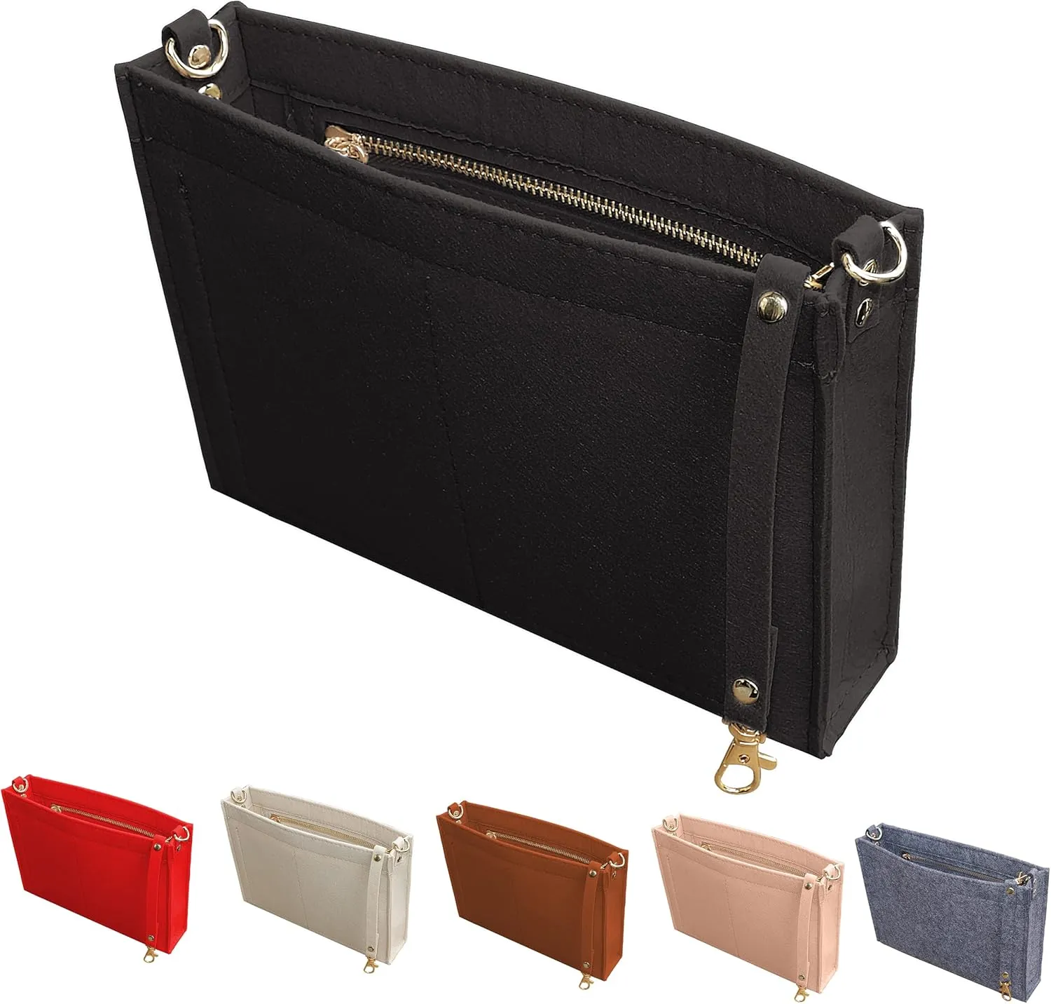MISIXILE Felt Purse Insert Bag Organizer with Zipper And Gold Buckles,Handbag Organiser Insert fits Toiletry Pouch 19 26