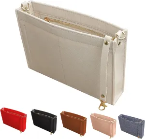 MISIXILE Felt Purse Insert Bag Organizer with Zipper And Gold Buckles,Handbag Organiser Insert fits Toiletry Pouch 19 26