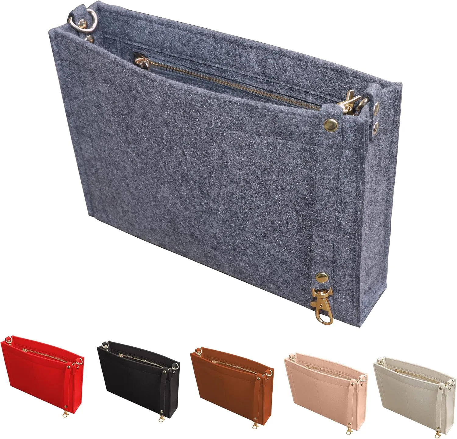 MISIXILE Felt Purse Insert Bag Organizer with Zipper And Gold Buckles,Handbag Organiser Insert fits Toiletry Pouch 19 26