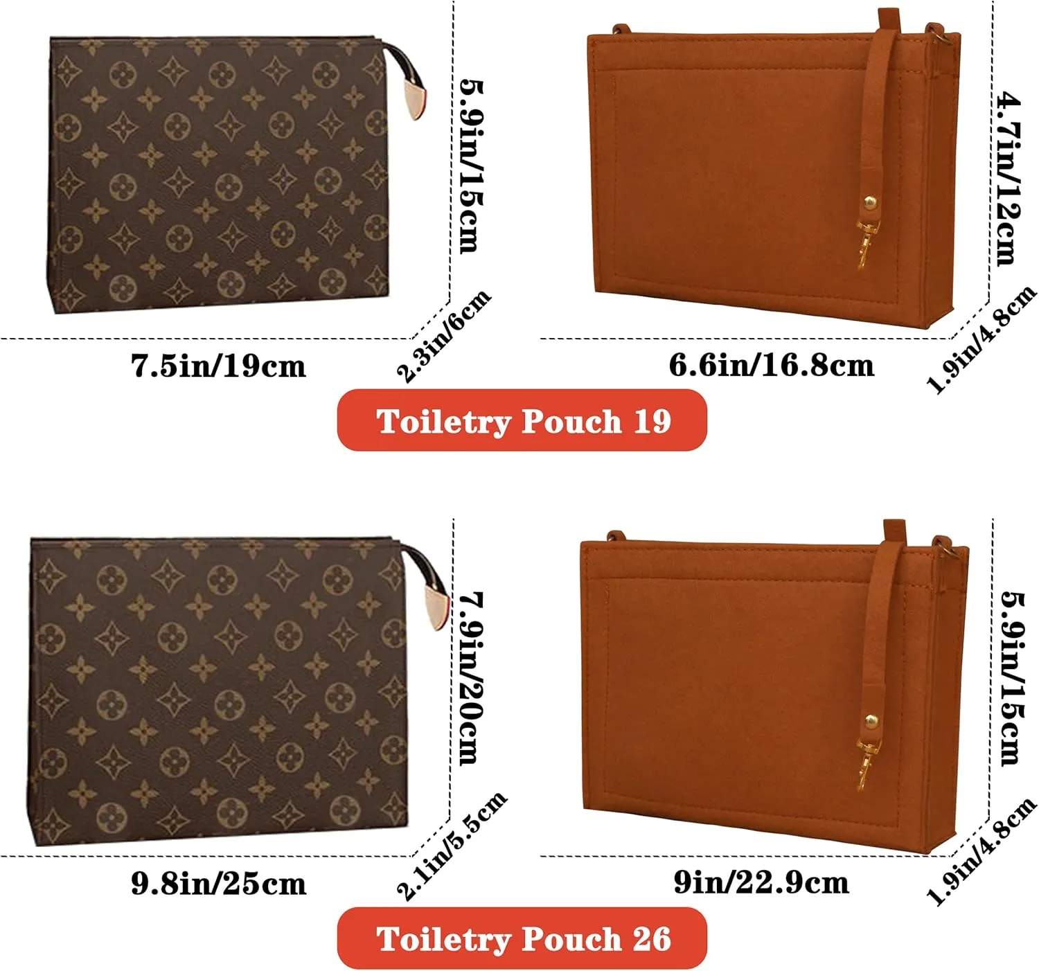 MISIXILE Felt Purse Insert Bag Organizer with Zipper And Gold Buckles,Handbag Organiser Insert fits Toiletry Pouch 19 26