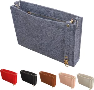 MISIXILE Felt Purse Insert Bag Organizer with Zipper And Gold Buckles,Handbag Organiser Insert fits Toiletry Pouch 19 26