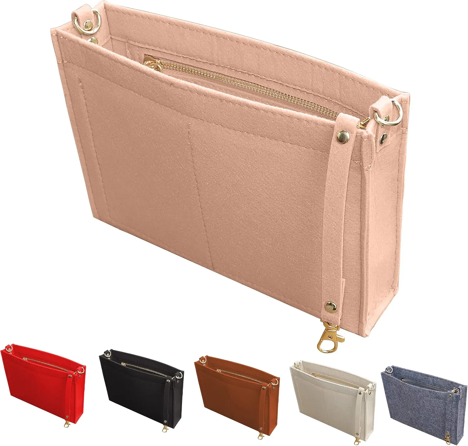MISIXILE Felt Purse Insert Bag Organizer with Zipper And Gold Buckles,Handbag Organiser Insert fits Toiletry Pouch 19 26