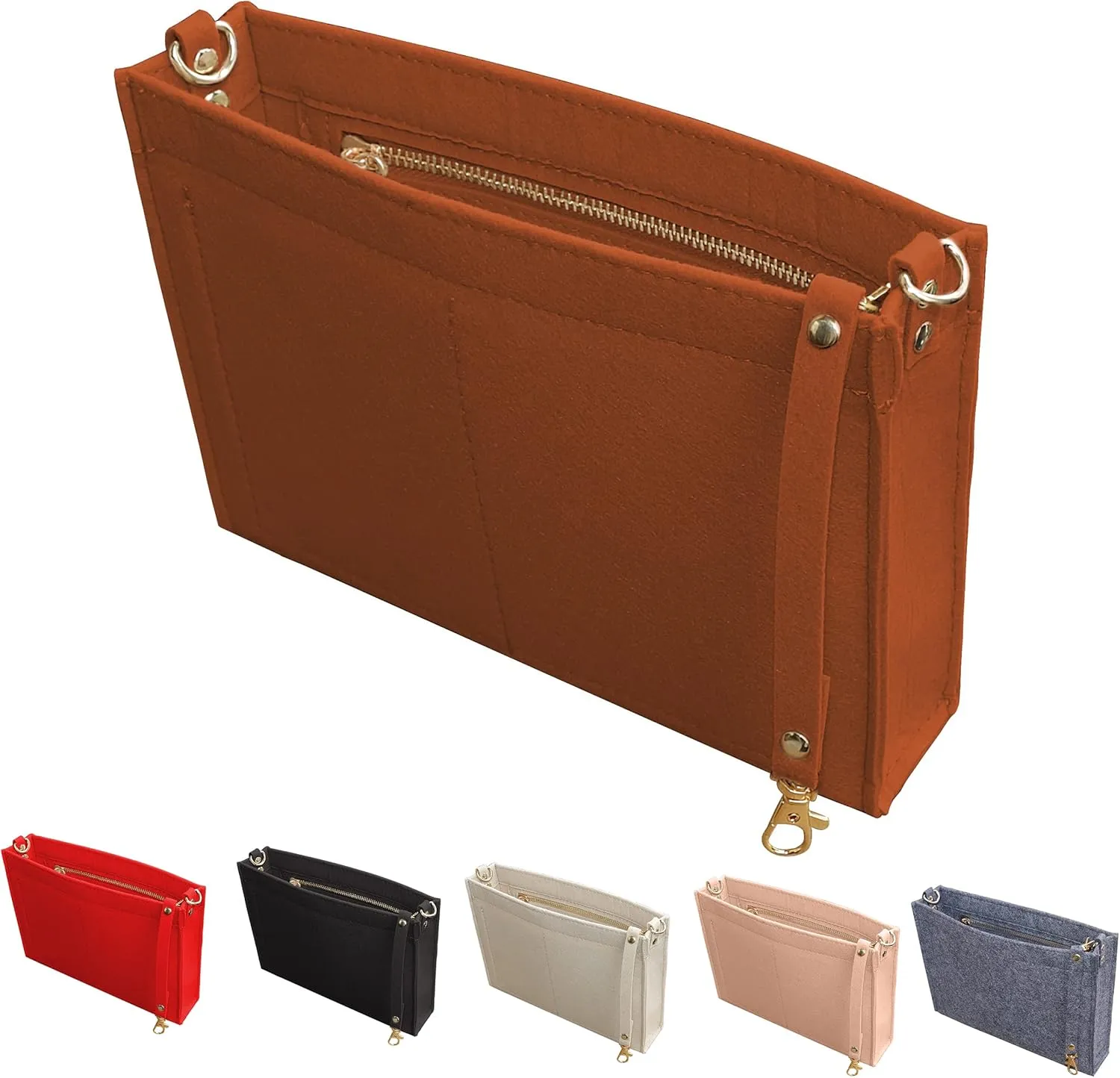 MISIXILE Felt Purse Insert Bag Organizer with Zipper And Gold Buckles,Handbag Organiser Insert fits Toiletry Pouch 19 26