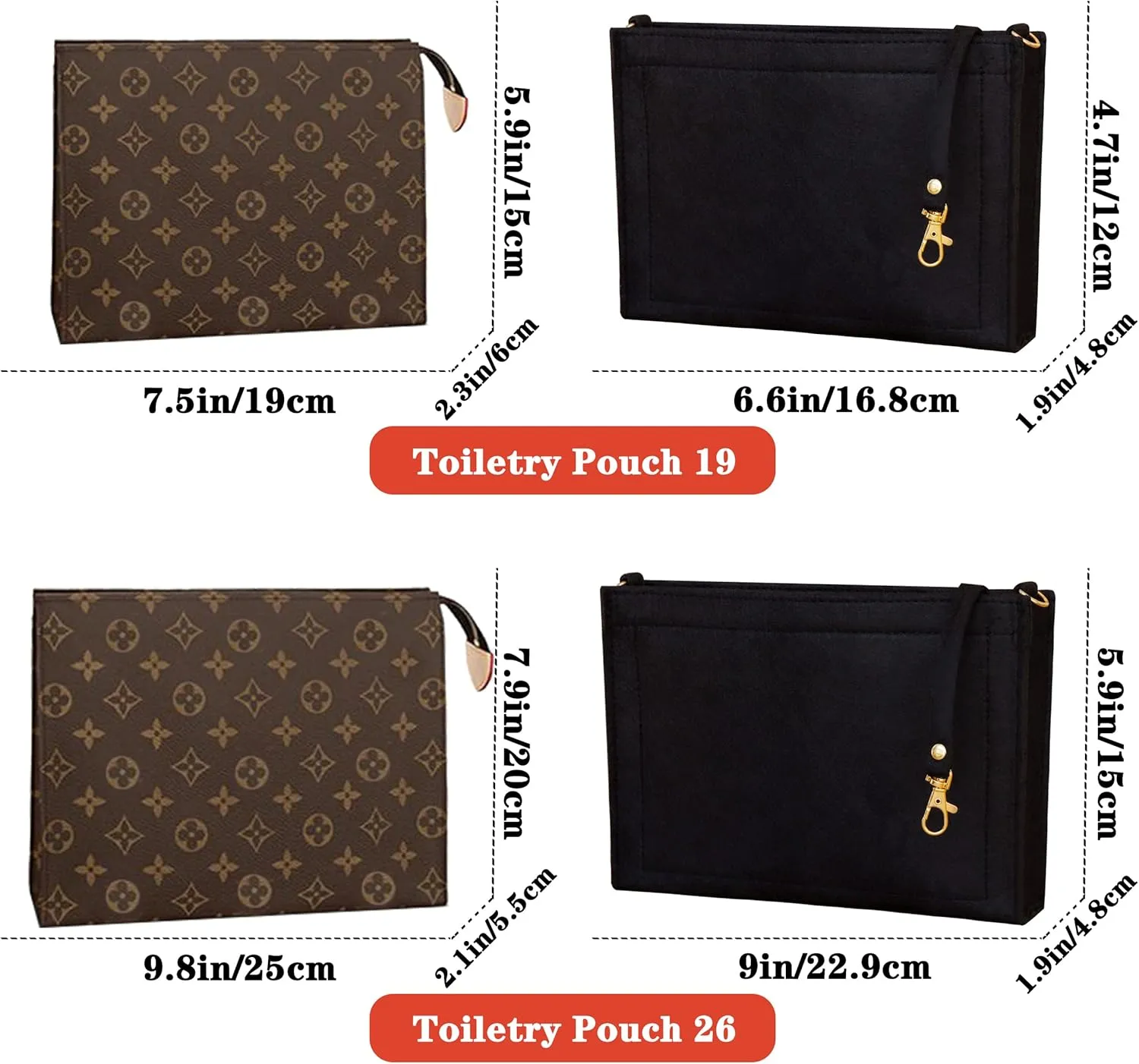 MISIXILE Felt Purse Insert Bag Organizer with Zipper And Gold Buckles,Handbag Organiser Insert fits Toiletry Pouch 19 26