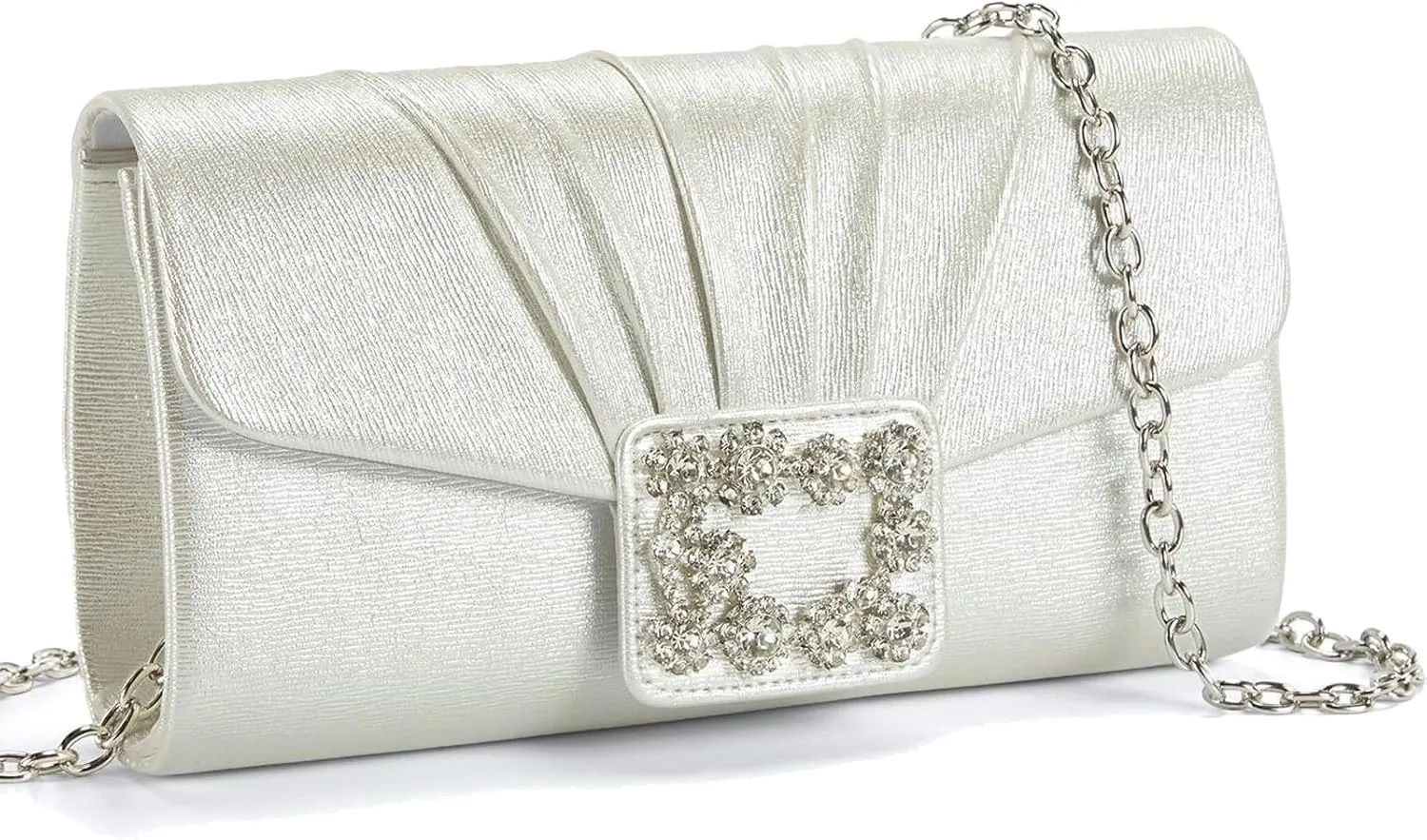 Missnine Evening Bag Pleated PU Leather Clutch Purse for Women Elegant Formal Wedding Handbag Sparkling Party Prom Purse