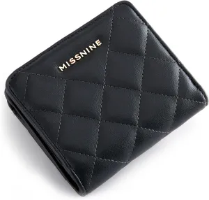 Missnine Small Wallet for Women RFID Card Holder Compact Ladies Wallet Pink Quilted Bifold Purse with ID Window and Coin Pocket