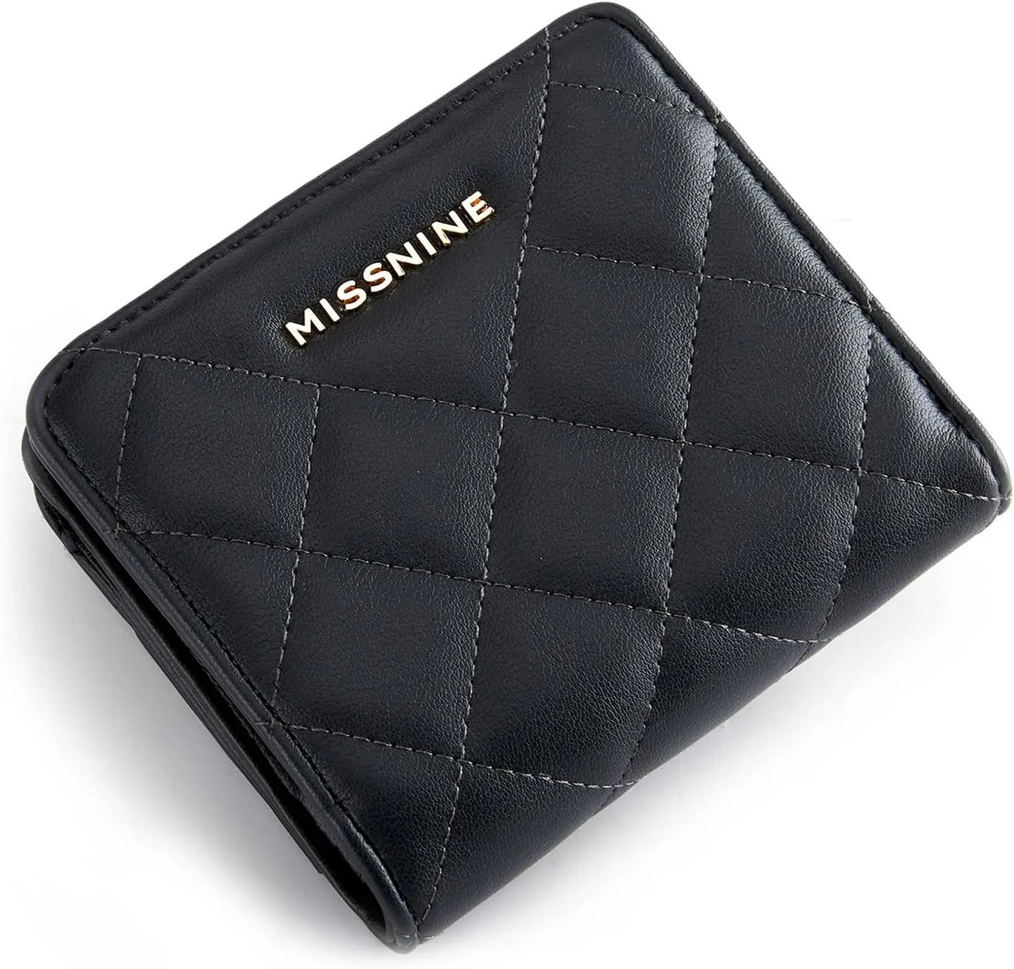 Missnine Small Wallet for Women RFID Card Holder Compact Ladies Wallet Pink Quilted Bifold Purse with ID Window and Coin Pocket
