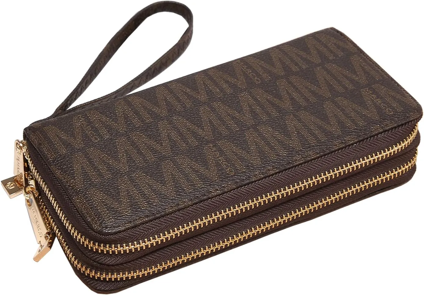 MKP COLLECTION Womens Fashion Double Zip Around Wallet Long Purse Credit Card Holder Bifold Ladies Cluth Wristlet Wrist Strap