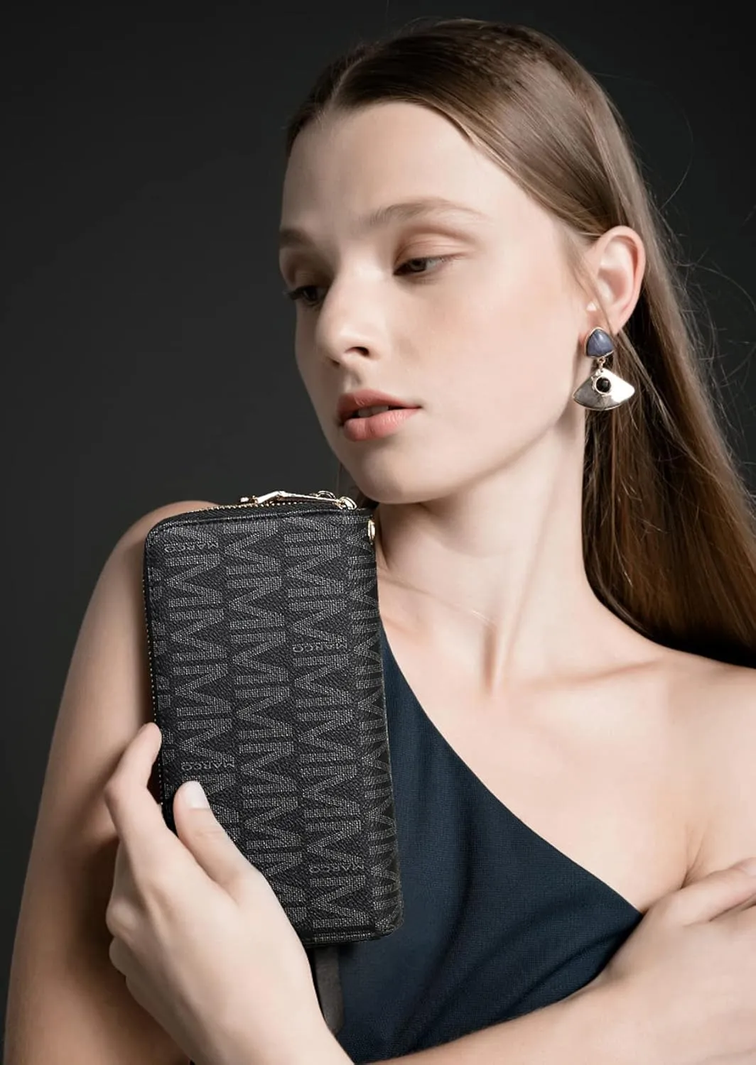 MKP COLLECTION Womens Fashion Double Zip Around Wallet Long Purse Credit Card Holder Bifold Ladies Cluth Wristlet Wrist Strap