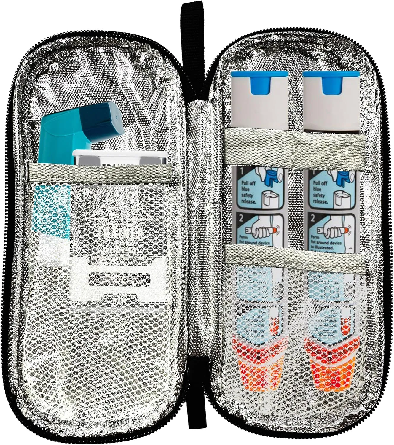 mnmoom Epipen carry case waterproof Insulated Travel Medication Organizer Bag with a Epipen Zipper Pull Bag Tag (Black)