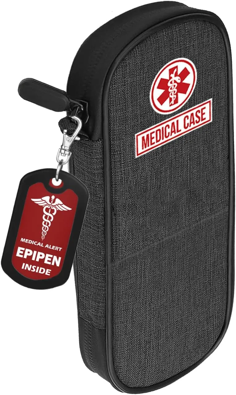 mnmoom Epipen carry case waterproof Insulated Travel Medication Organizer Bag with a Epipen Zipper Pull Bag Tag (Black)