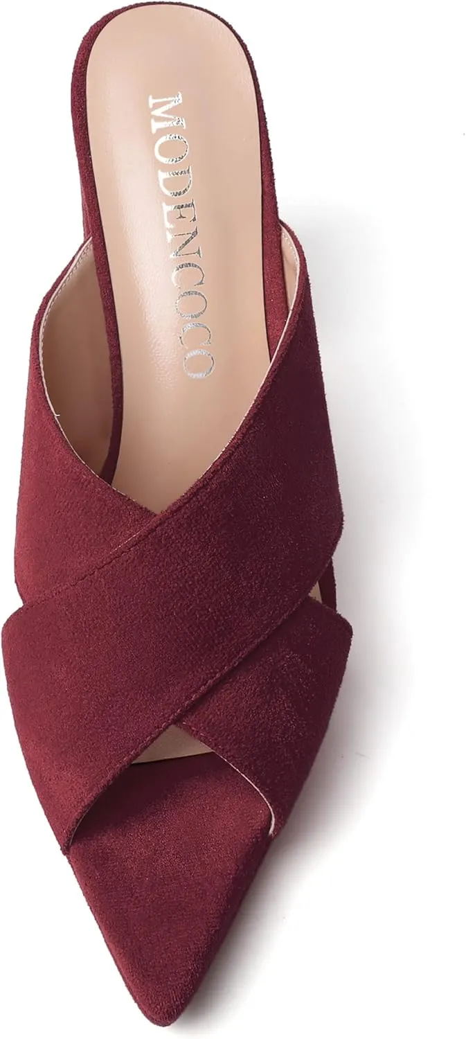 MODENCOCO Womens Sexy Evening Open Toe Slip On Platform Slide Suede Block High Heel Heeled Sandals 4 Inch
