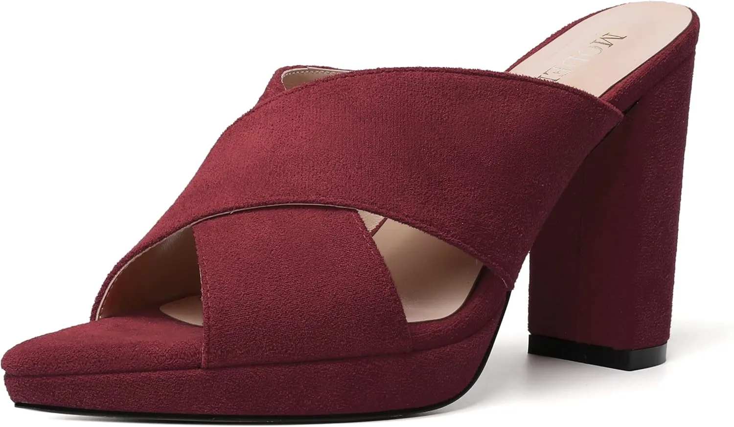 MODENCOCO Womens Sexy Evening Open Toe Slip On Platform Slide Suede Block High Heel Heeled Sandals 4 Inch