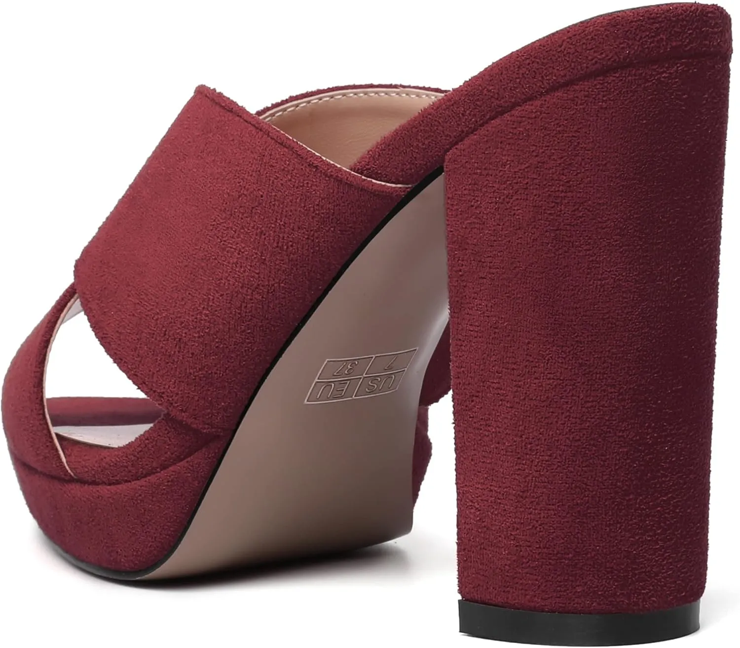 MODENCOCO Womens Sexy Evening Open Toe Slip On Platform Slide Suede Block High Heel Heeled Sandals 4 Inch
