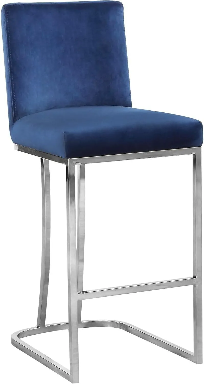 Modern Contemporary Velvet Upholstered Counter Stool with Polished Metal Legs, 16" W x 19.5" D x 36.5" H, Ideal for Bar or Pub Tables