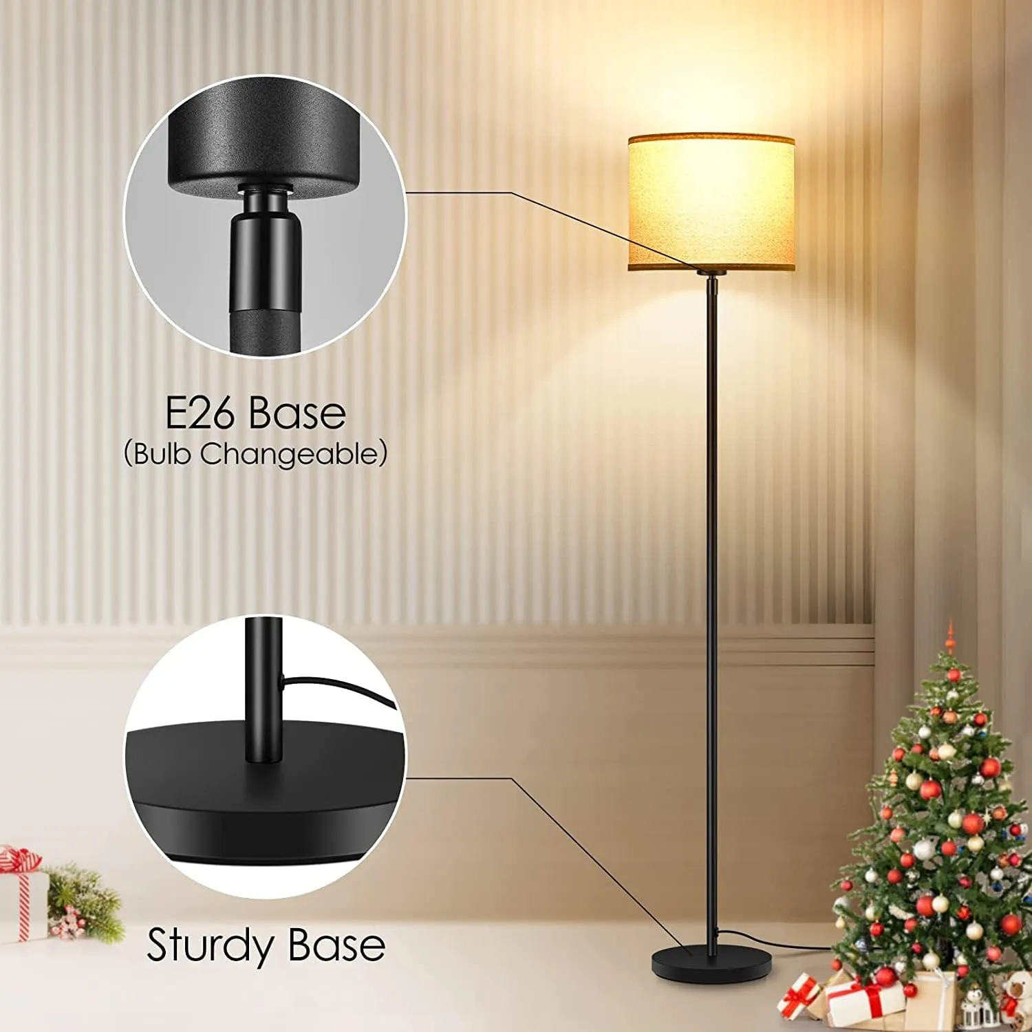 Modern Floor Lamps for Living Room Bedroom, Small Standing Lamp with Lampshade, Simple 58" Tall Lamp, Foot Pedal Switch, Black Floor Lamp for Office/Classroom/Kids Room (Bulbs Not Including)