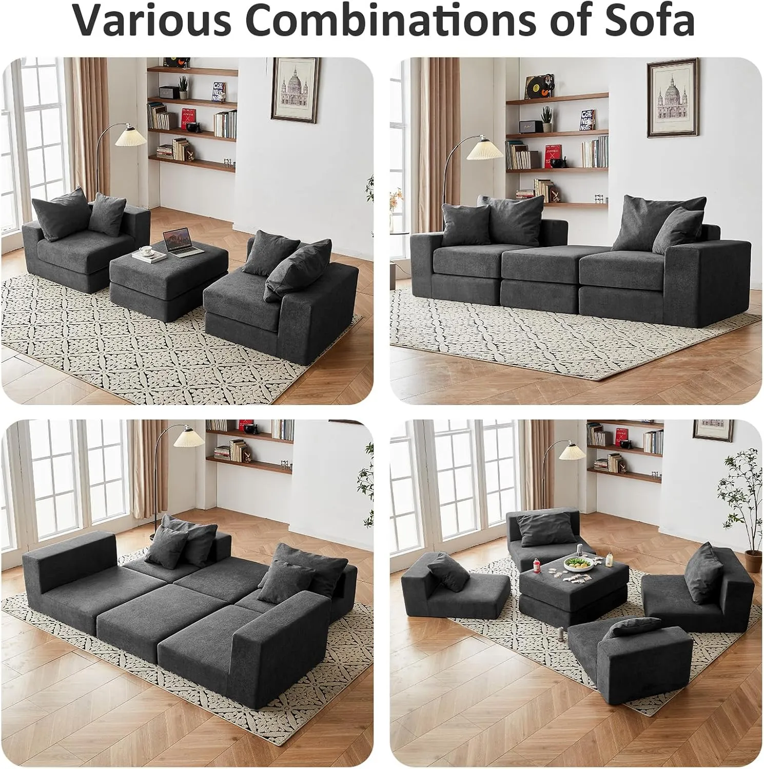 Modular Sectional Loveseat Sofa - Cloud Boneless Couch with Non Slip Base, Modern Sleeper Sofa for Customizable Living Spaces, Cozy Modular Couch for Indoor Room, No Assembly Required, Grey
