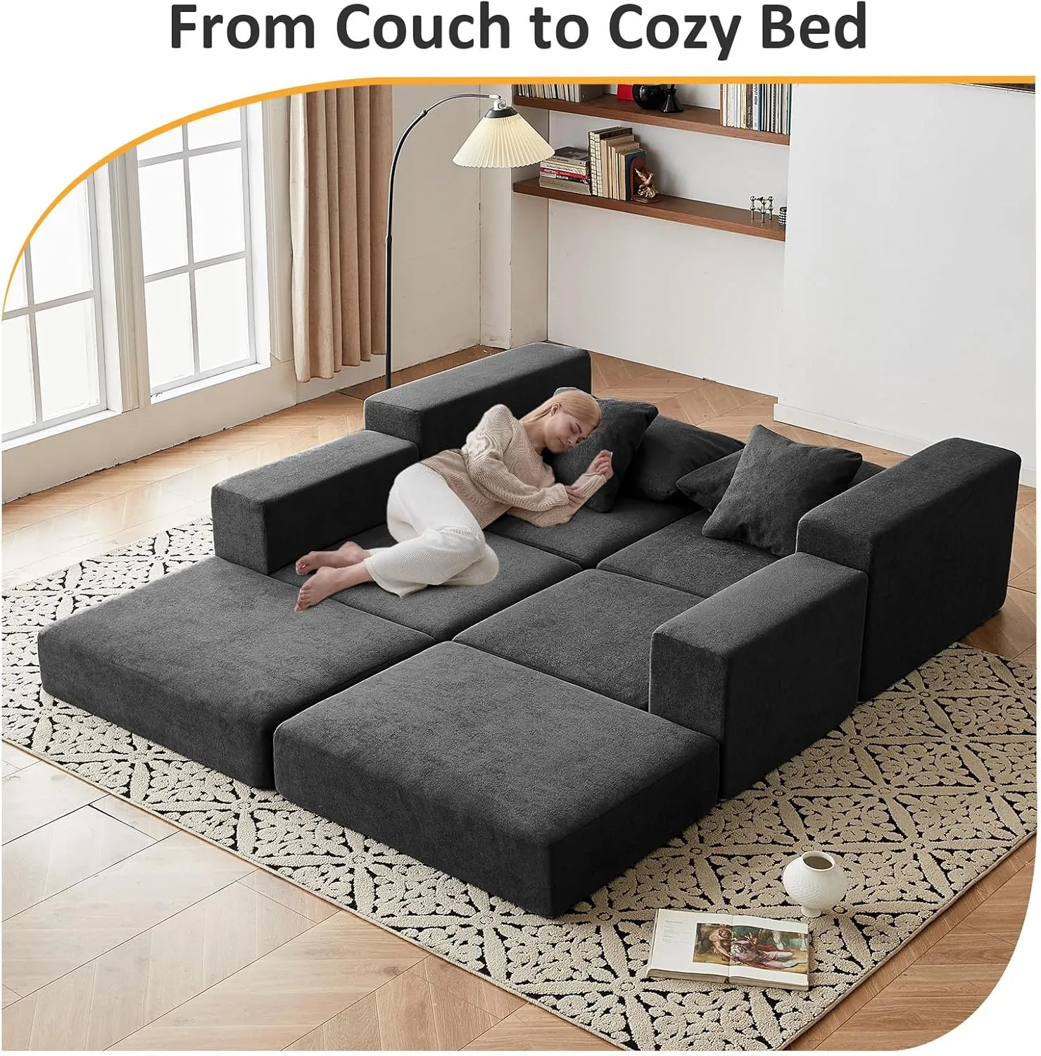 Modular Sectional Loveseat Sofa - Cloud Boneless Couch with Non Slip Base, Modern Sleeper Sofa for Customizable Living Spaces, Cozy Modular Couch for Indoor Room, No Assembly Required, Grey