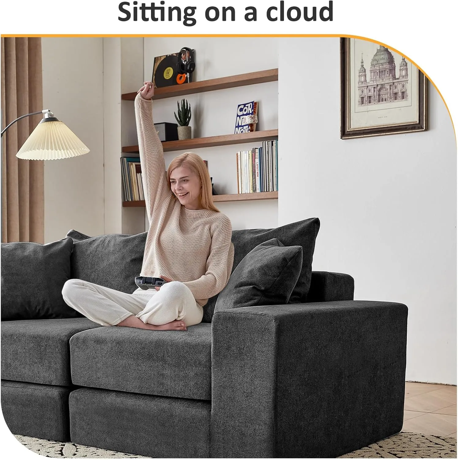 Modular Sectional Loveseat Sofa - Cloud Boneless Couch with Non Slip Base, Modern Sleeper Sofa for Customizable Living Spaces, Cozy Modular Couch for Indoor Room, No Assembly Required, Grey