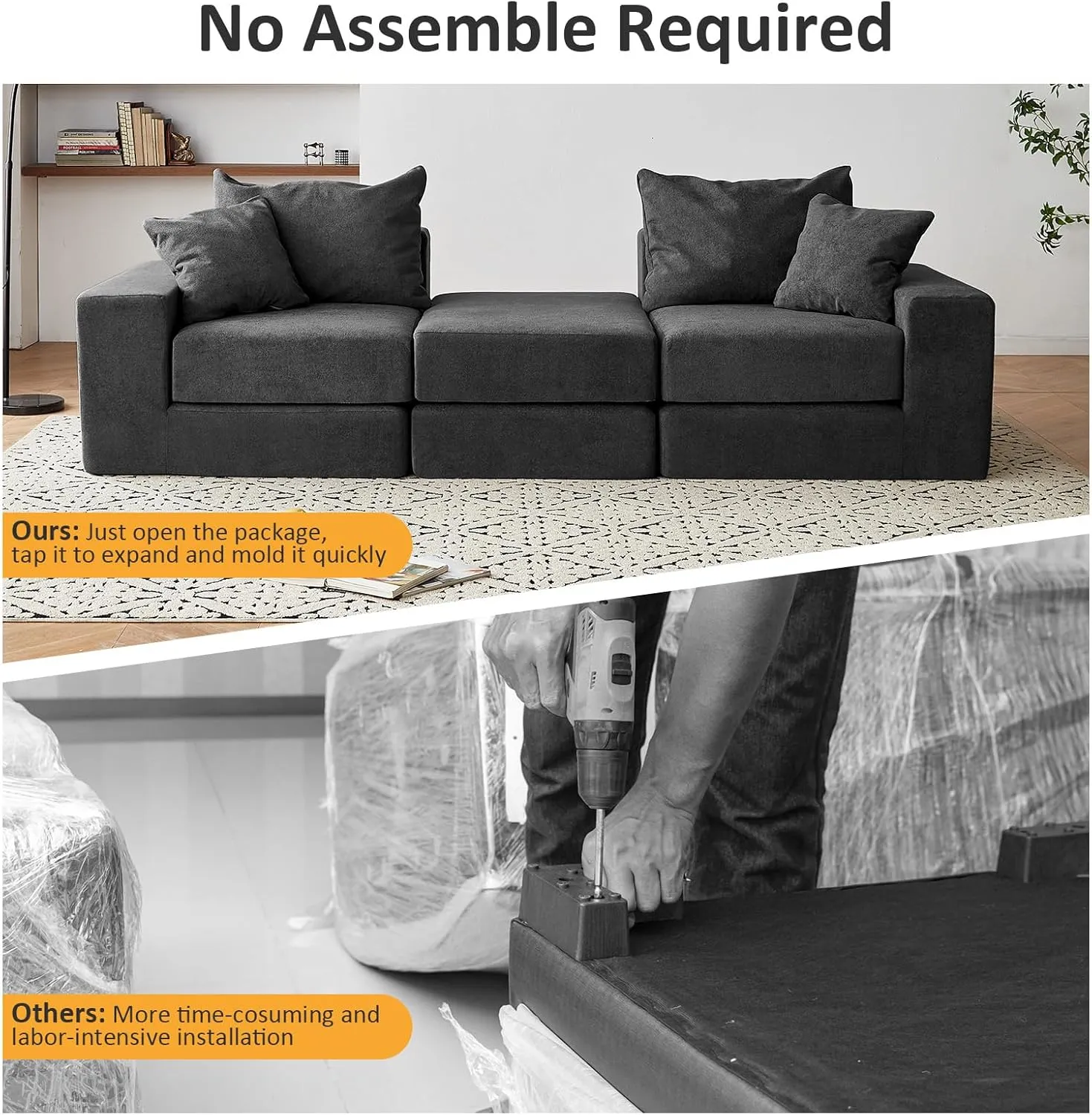 Modular Sectional Loveseat Sofa - Cloud Boneless Couch with Non Slip Base, Modern Sleeper Sofa for Customizable Living Spaces, Cozy Modular Couch for Indoor Room, No Assembly Required, Grey