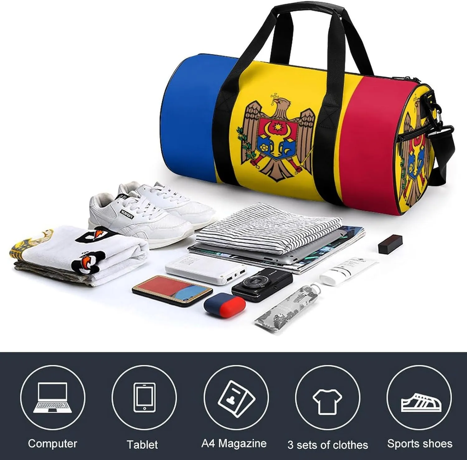 Moldova Flag Sports Duffel Bag for Women Men with Wet Pocket Gym Bag
